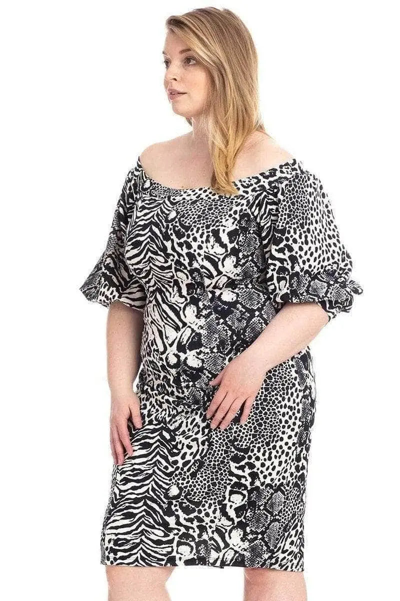 Plus Size Plus Size  Animal Print Crepe Stretch Bodycon Dress Blue Zone Planet