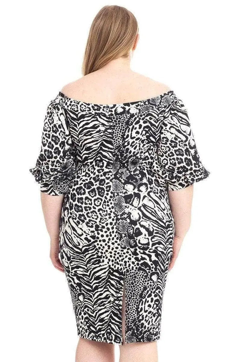 Plus Size Plus Size  Animal Print Crepe Stretch Bodycon Dress Blue Zone Planet