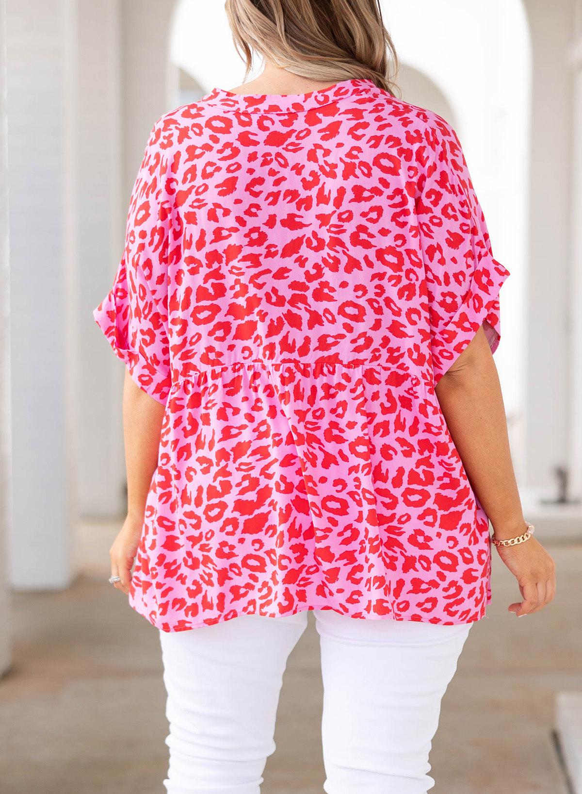 Plus Size Printed Notched Neck Half Sleeve Top BLUE ZONE PLANET