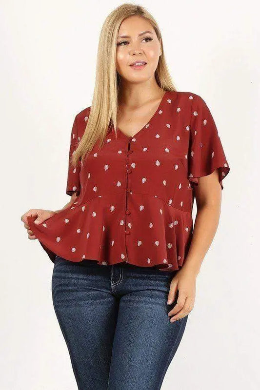 Plus Size Printed Short Sleeve Top Blue Zone Planet