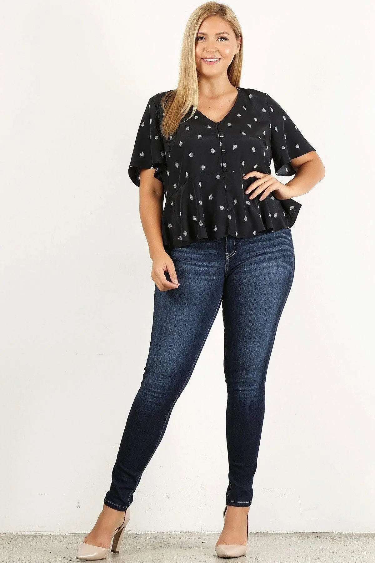 Plus Size Printed Short Sleeve Top Blue Zone Planet