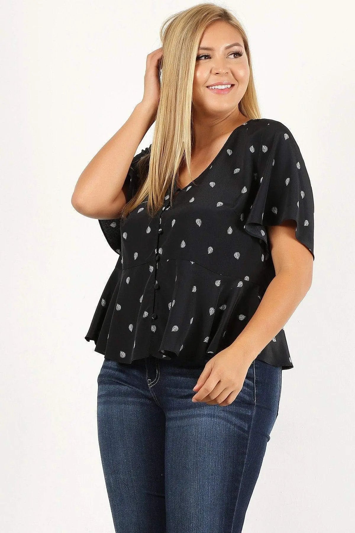 Plus Size Printed Short Sleeve Top Blue Zone Planet