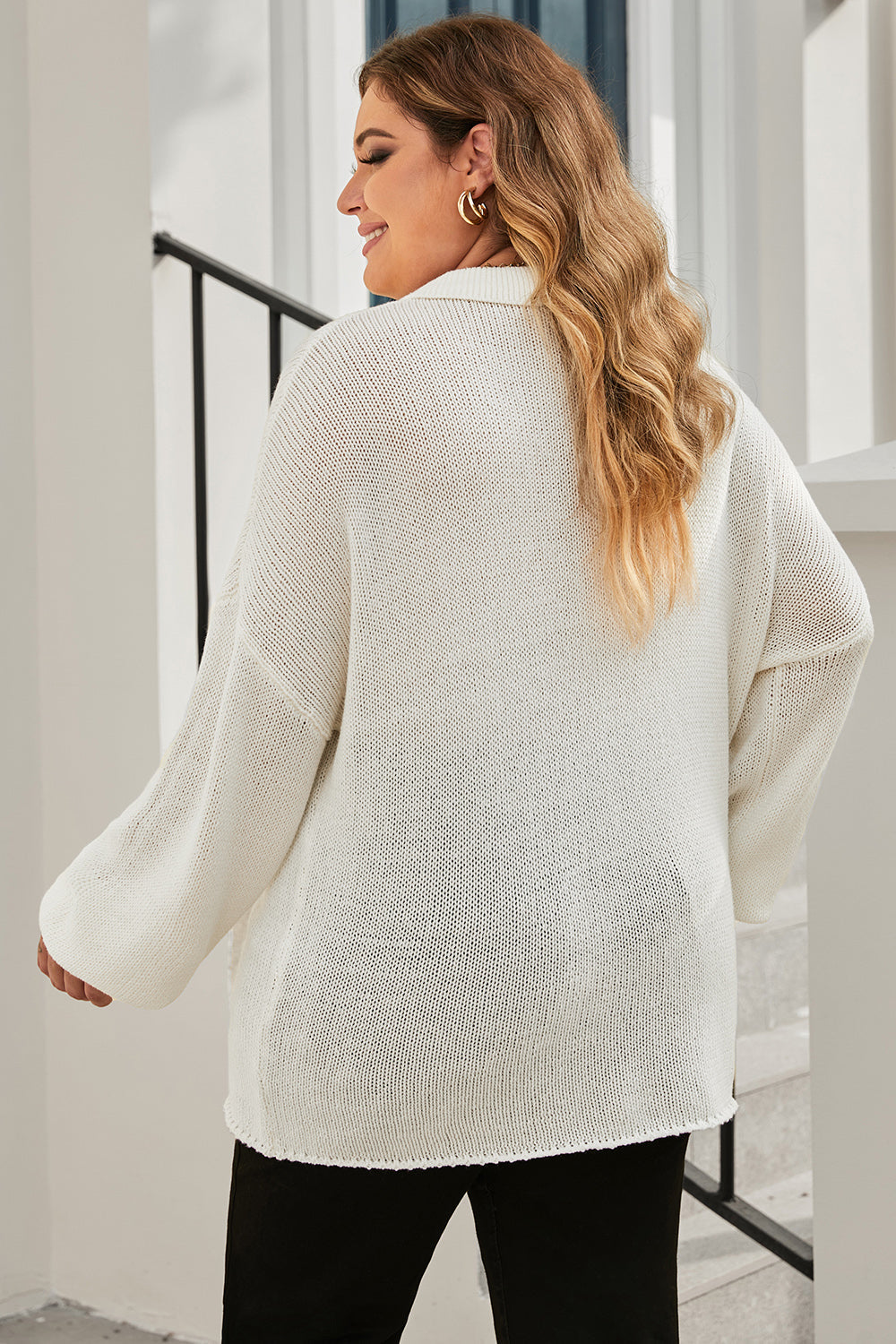 Plus Size Quarter-Button Collared Sweater BLUE ZONE PLANET