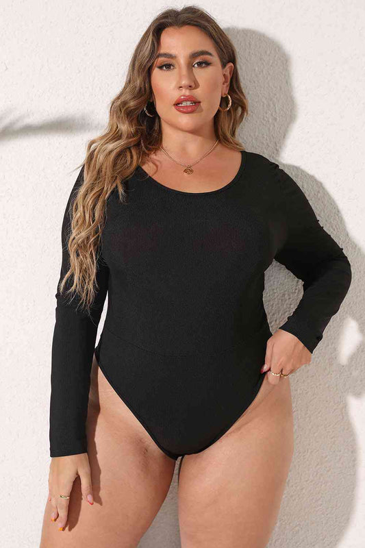 Plus Size Round Neck Long Sleeve Bodysuit BLUE ZONE PLANET