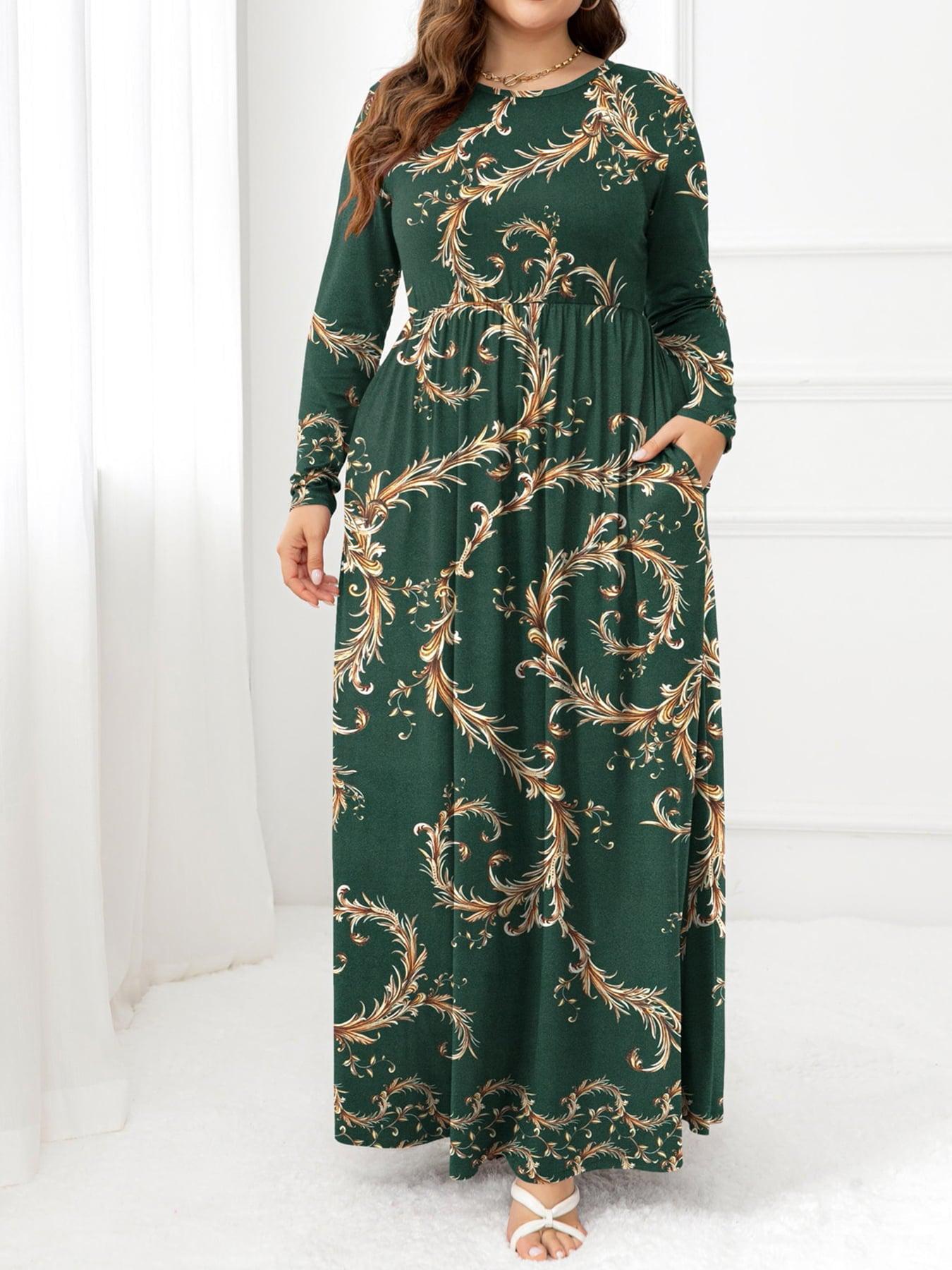 Plus Size Round Neck Maxi Dress with Pockets BLUE ZONE PLANET