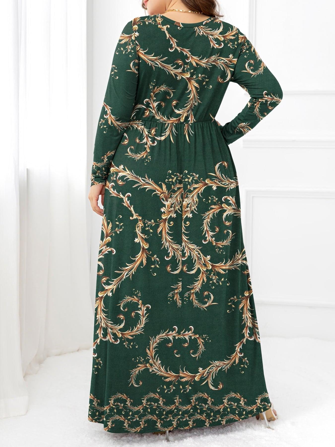 Plus Size Round Neck Maxi Dress with Pockets BLUE ZONE PLANET