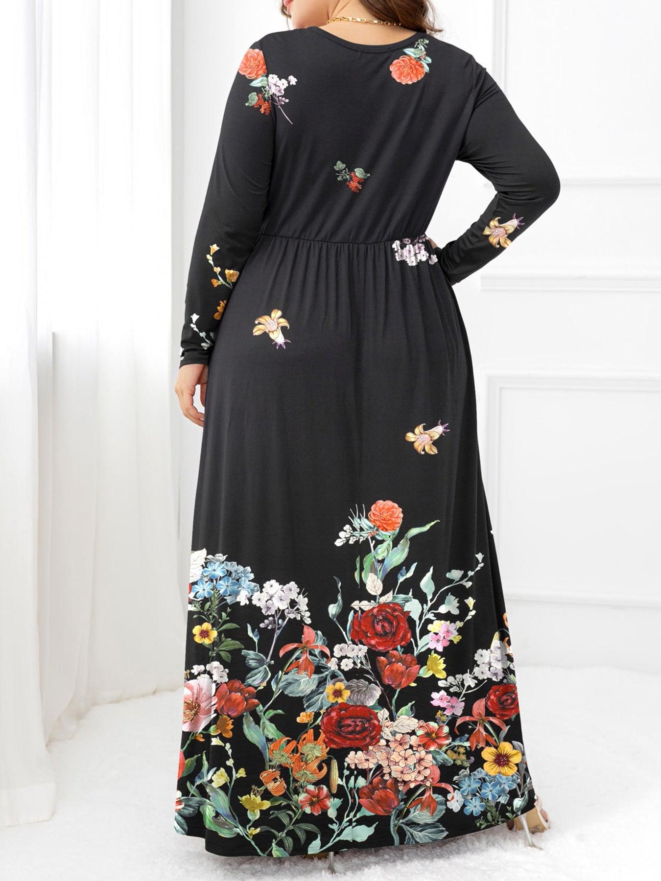 Plus Size Round Neck Maxi Dress with Pockets BLUE ZONE PLANET