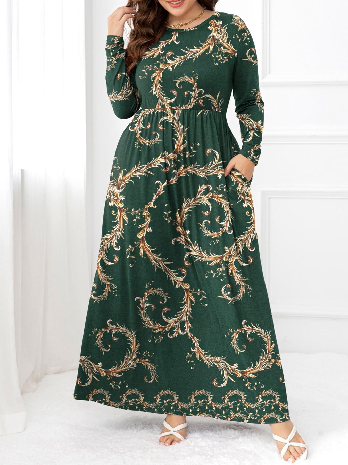 Plus Size Round Neck Maxi Dress with Pockets BLUE ZONE PLANET