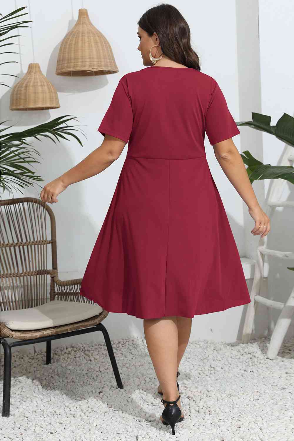 Plus Size Round Neck Openwork Dress BLUE ZONE PLANET