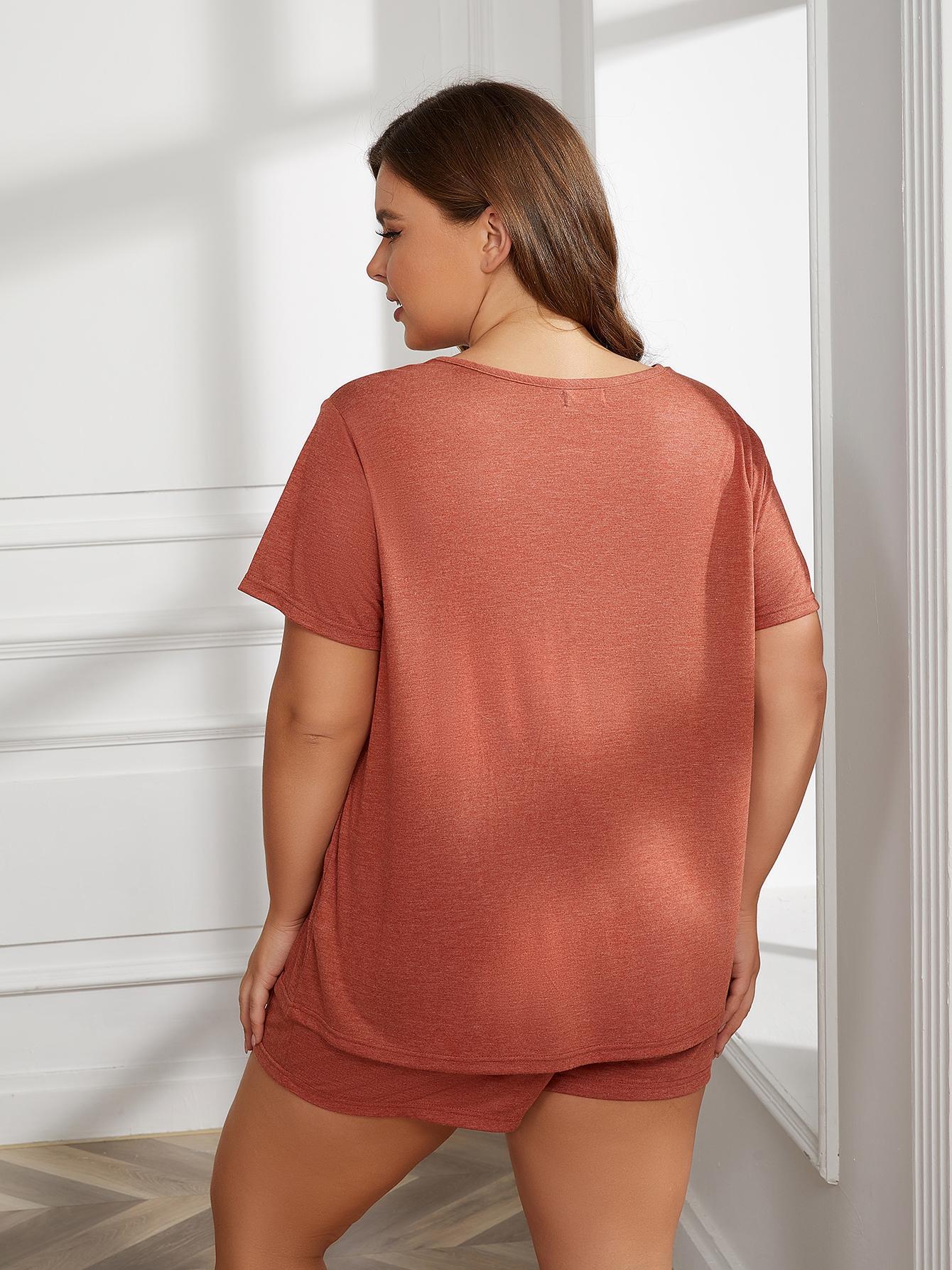Plus Size Round Neck Short Sleeve Two-Piece Loungewear Set BLUE ZONE PLANET