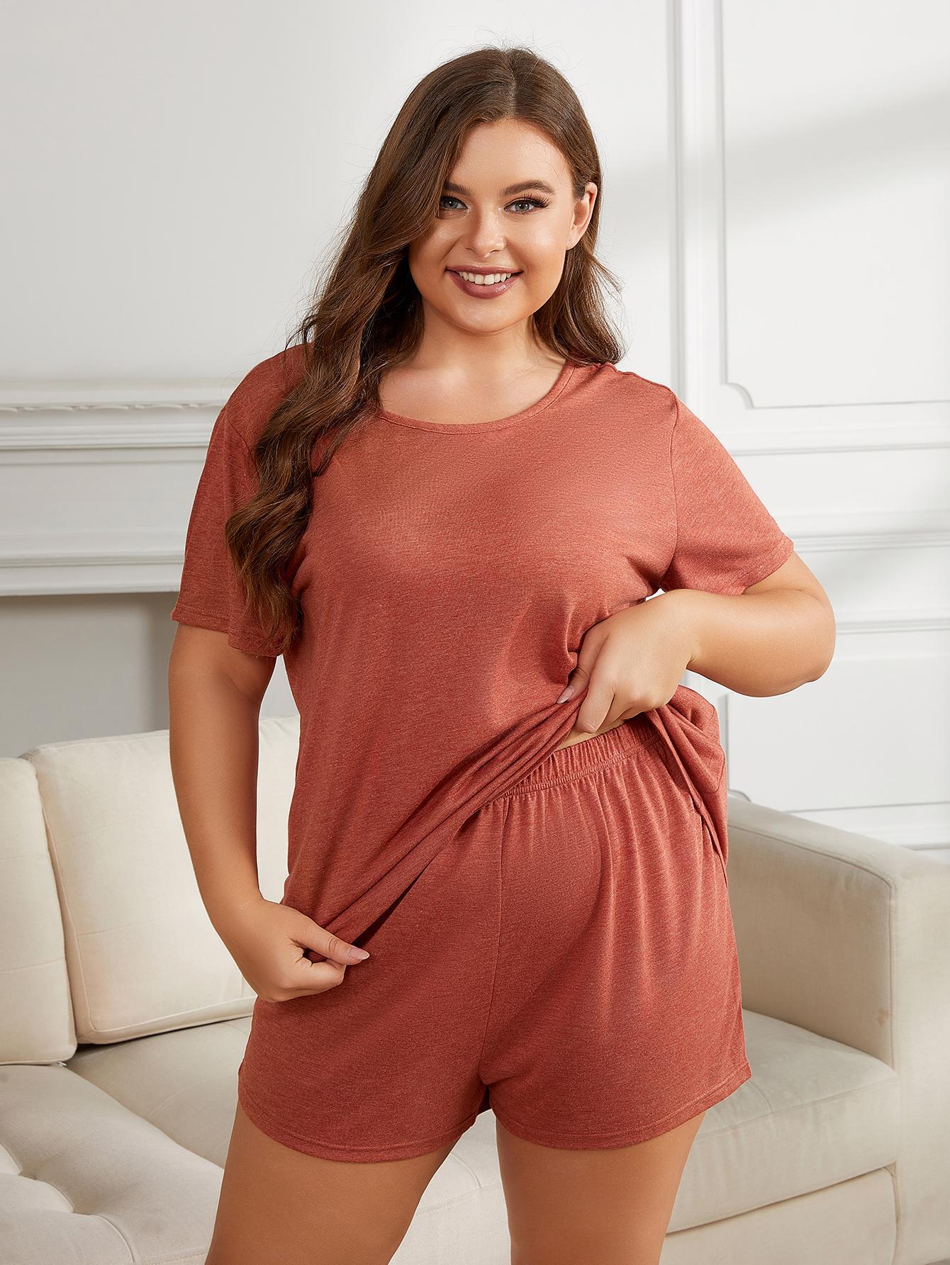Plus Size Round Neck Short Sleeve Two-Piece Loungewear Set BLUE ZONE PLANET