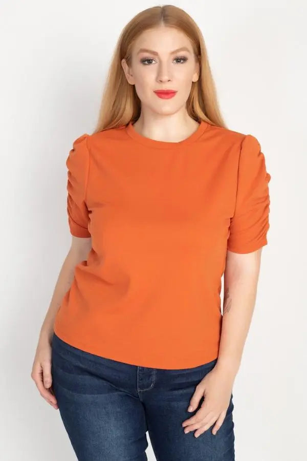 Plus Size Ruched Short Sleeve Shirts Blue Zone Planet