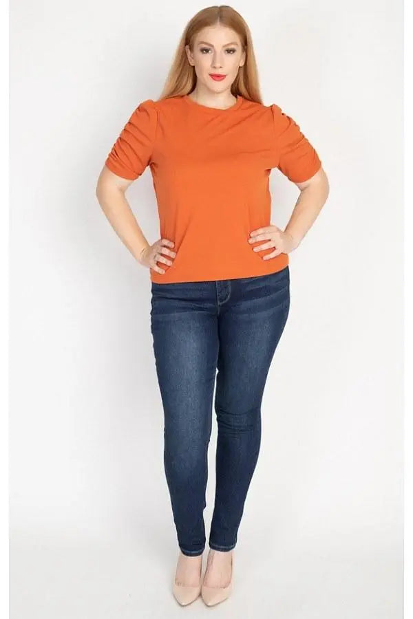 Plus Size Ruched Short Sleeve Shirts Blue Zone Planet