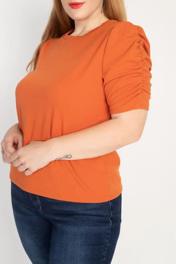 Plus Size Ruched Short Sleeve Shirts Blue Zone Planet