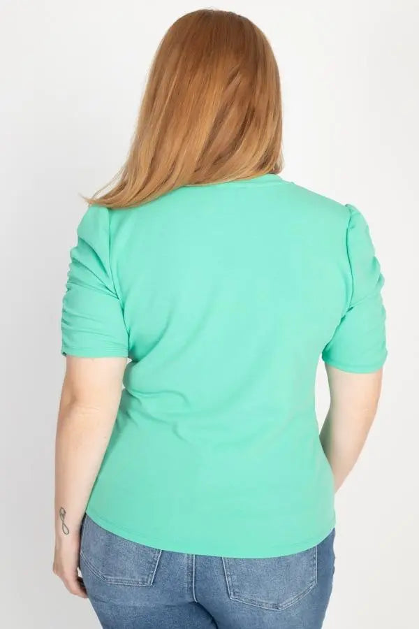 Plus Size Ruched Short Sleeve Shirts Blue Zone Planet