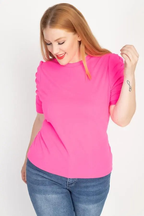 Plus Size Ruched Short Sleeve Shirts Blue Zone Planet