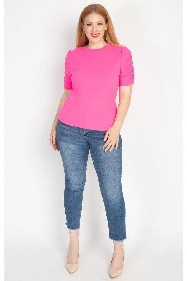 Plus Size Ruched Short Sleeve Shirts Blue Zone Planet