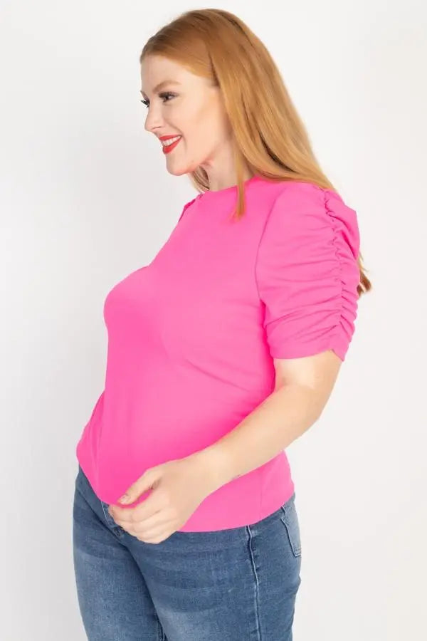 Plus Size Ruched Short Sleeve Shirts Blue Zone Planet