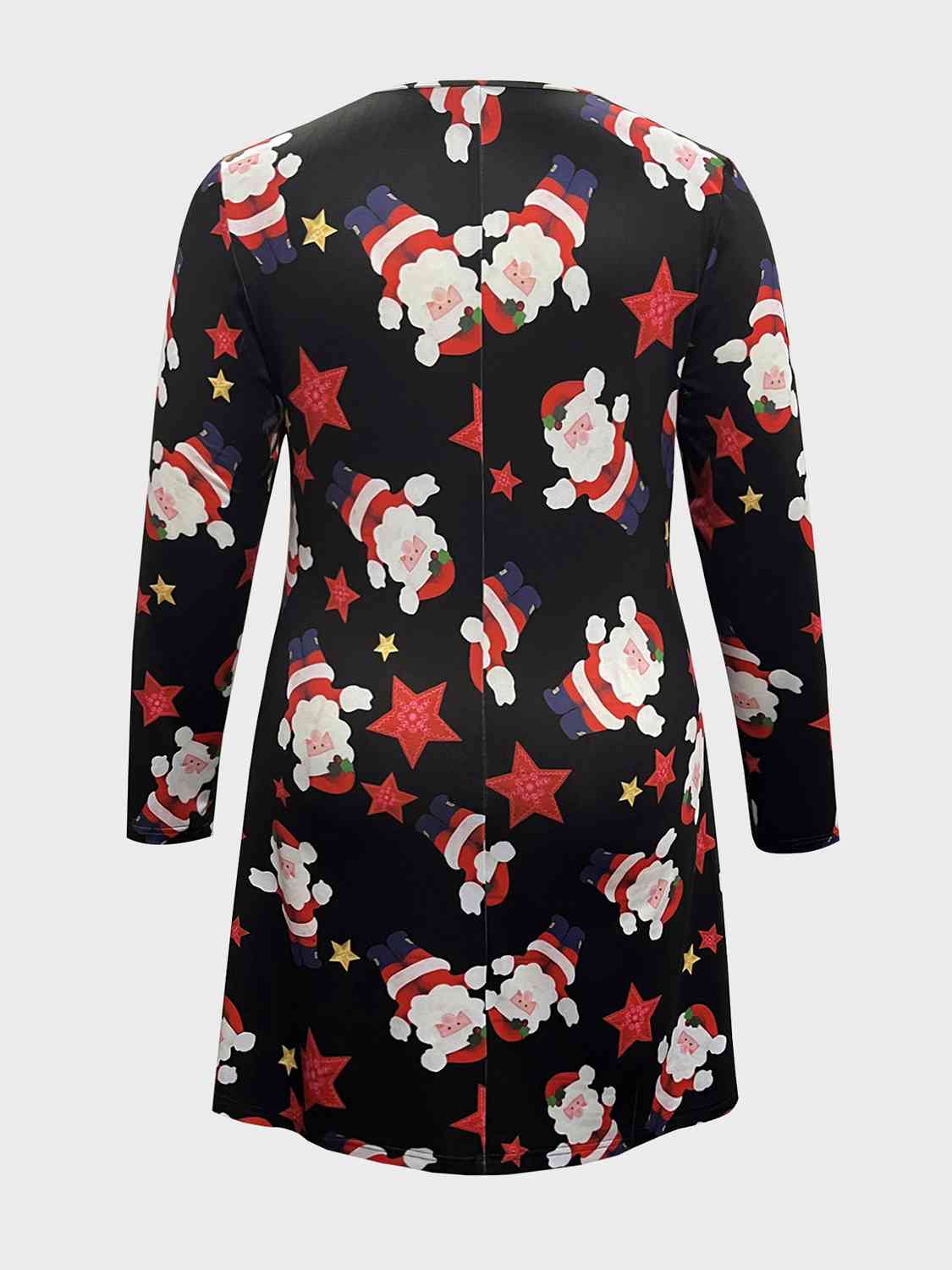 Plus Size Santa Printed Round Neck Dress BLUE ZONE PLANET