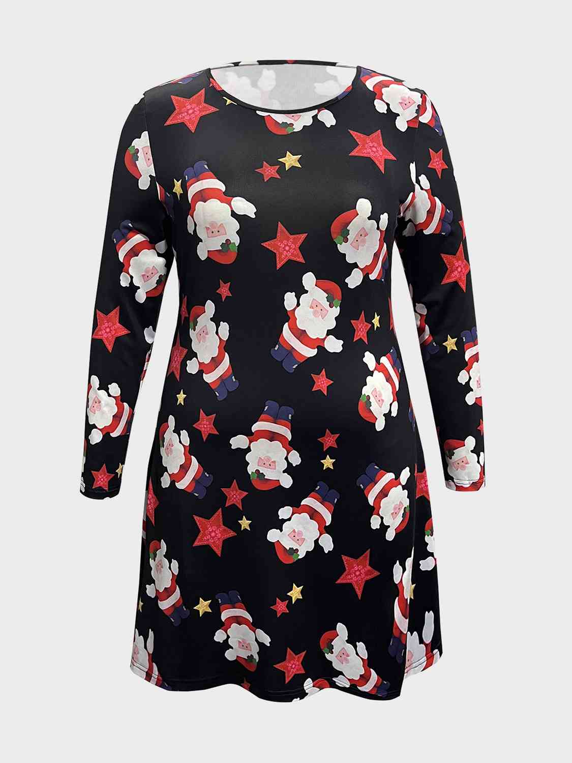 santa ladies dress Plus Size Santa Printed Round Neck Dress