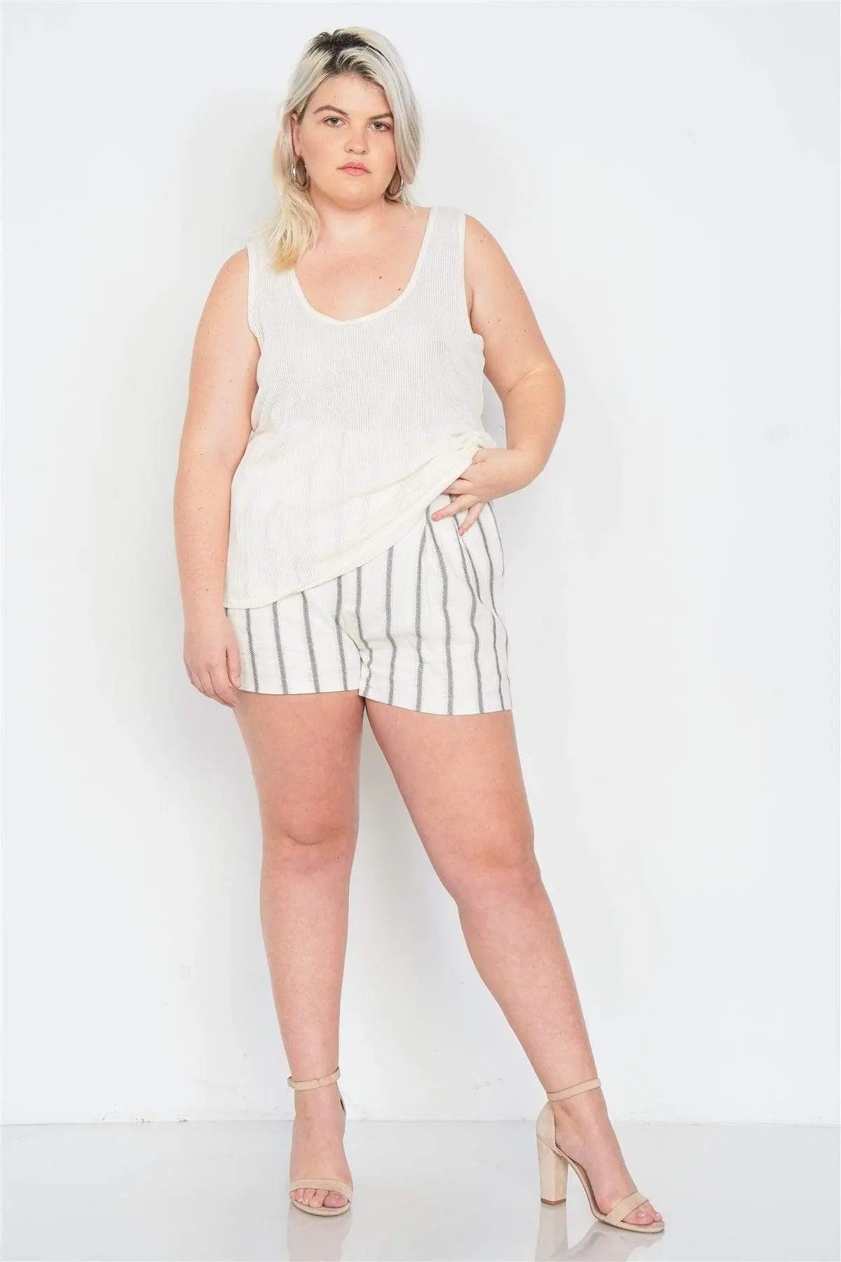 Plus Size Sheer Ivory Ribbed Causal Tank Top Blue Zone Planet