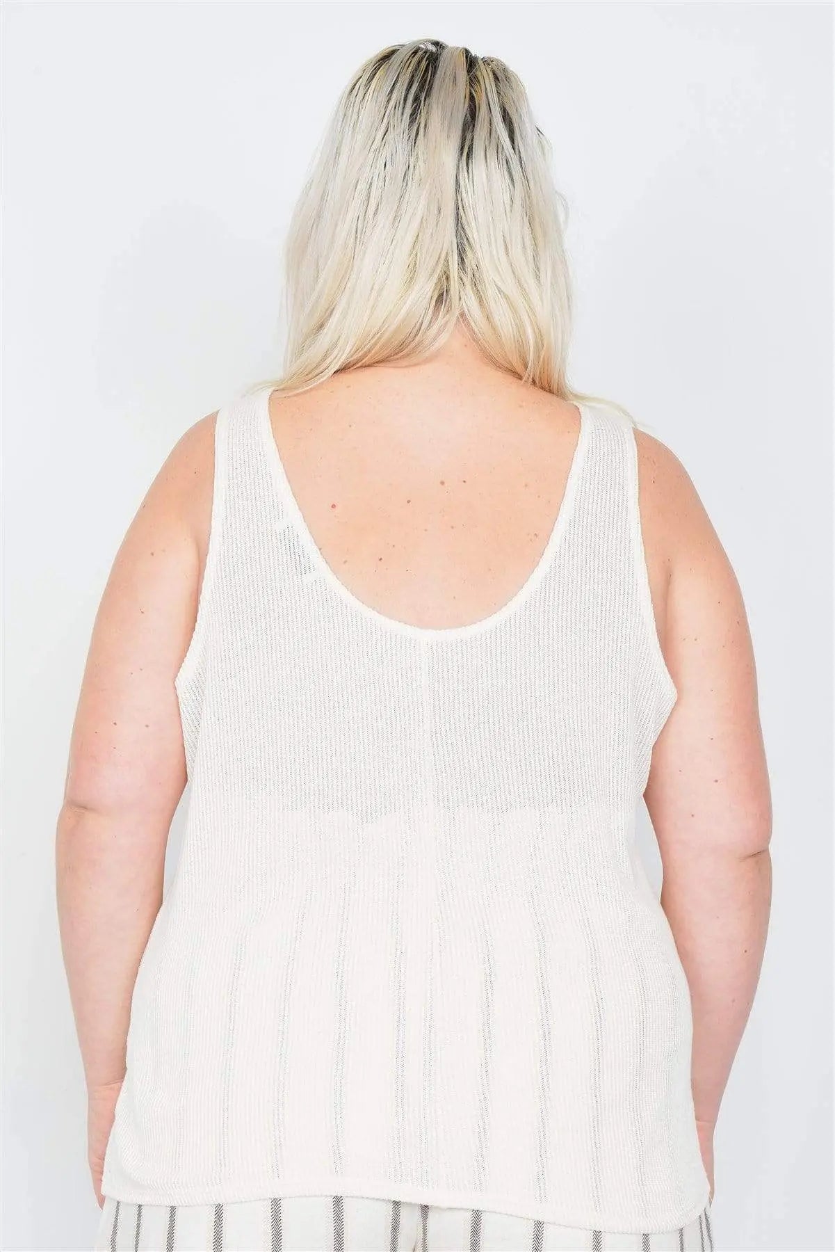 Plus Size Sheer Ivory Ribbed Causal Tank Top Blue Zone Planet