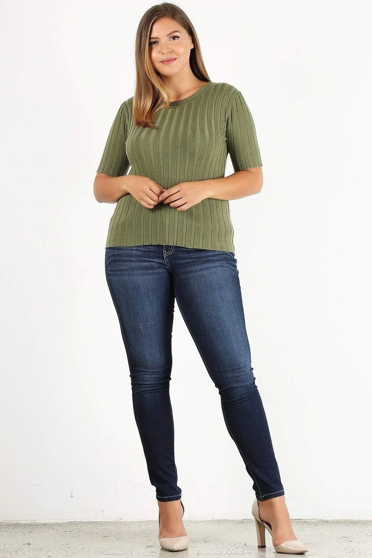 Plus Size Solid Print Fitted Top Blue Zone Planet