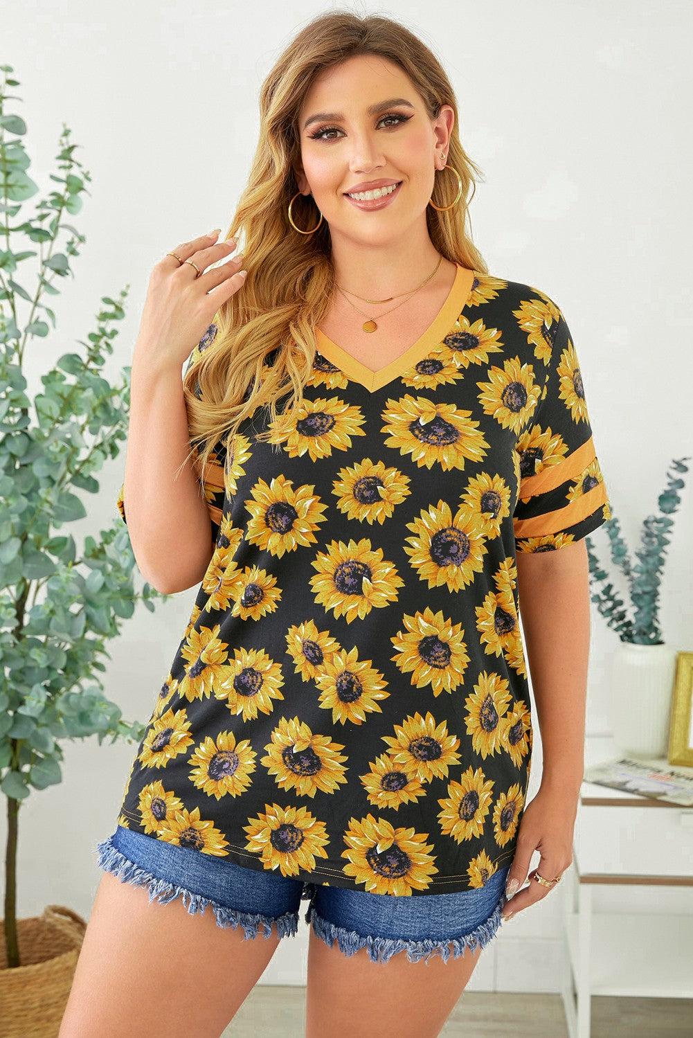 Plus Size Tie-Dye V-Neck Tee Shirt BLUE ZONE PLANET