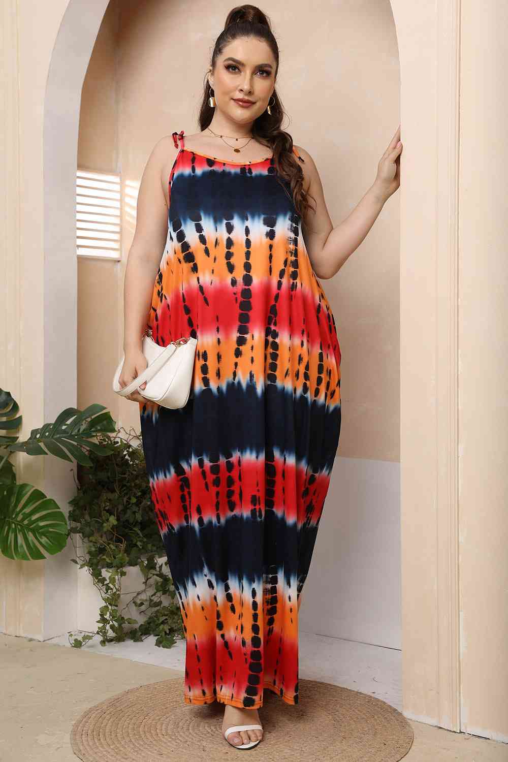 Plus Size Tie-Shoulder Maxi Dress BLUE ZONE PLANET