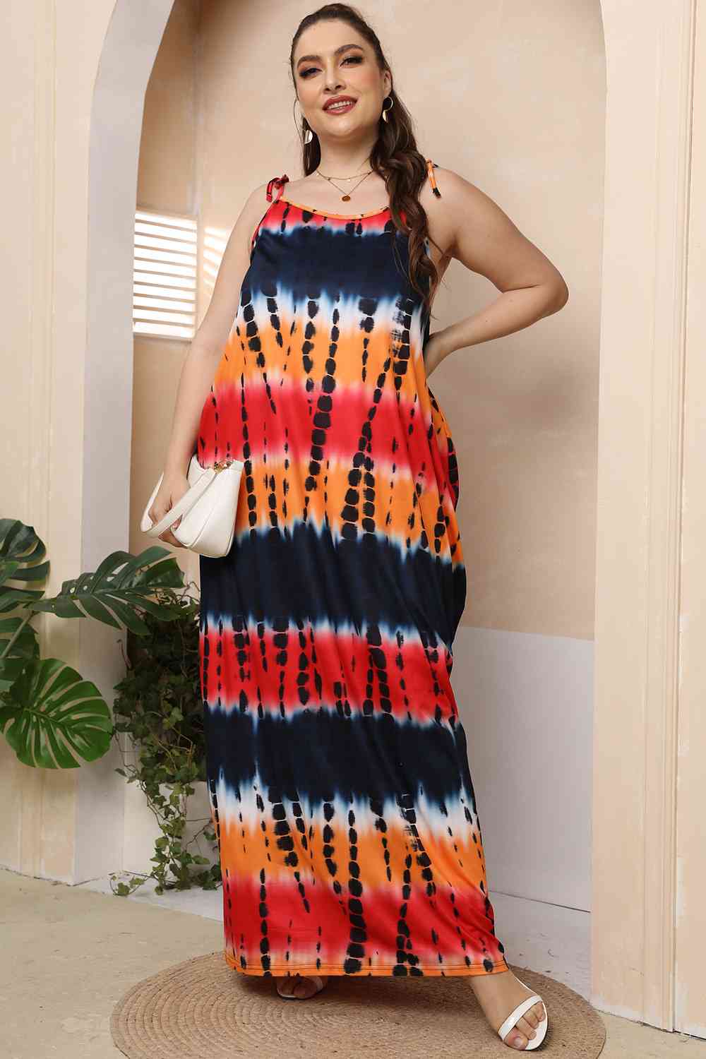 Plus Size Tie-Shoulder Maxi Dress BLUE ZONE PLANET