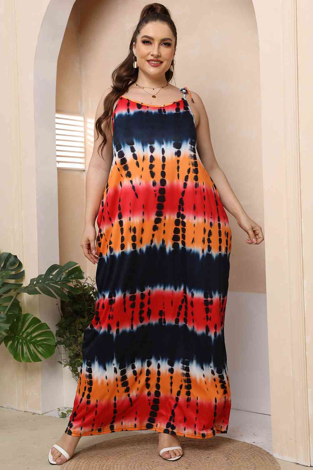 Plus Size Tie-Shoulder Maxi Dress BLUE ZONE PLANET
