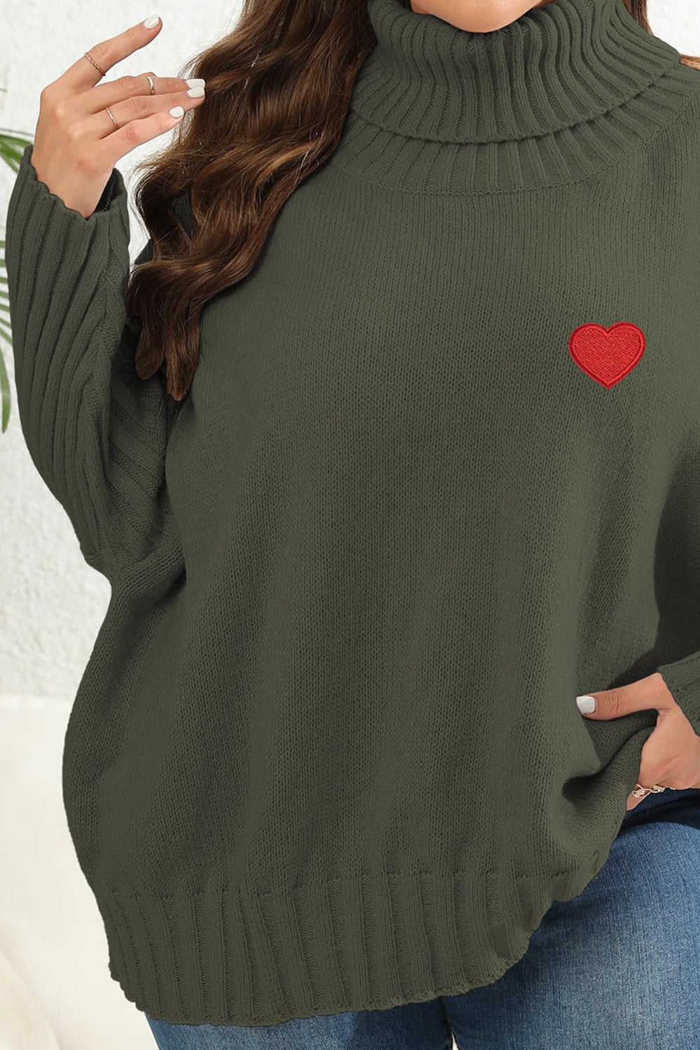 Plus Size Turtle Neck Long Sleeve Sweater BLUE ZONE PLANET