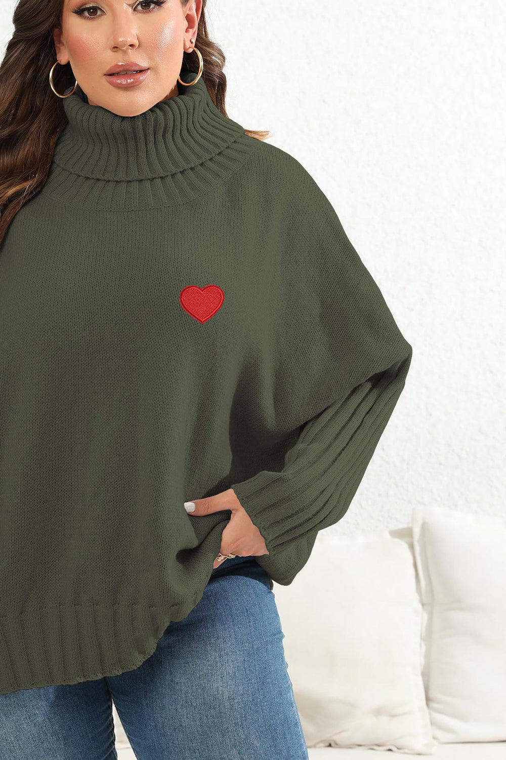 Plus Size Turtle Neck Long Sleeve Sweater BLUE ZONE PLANET