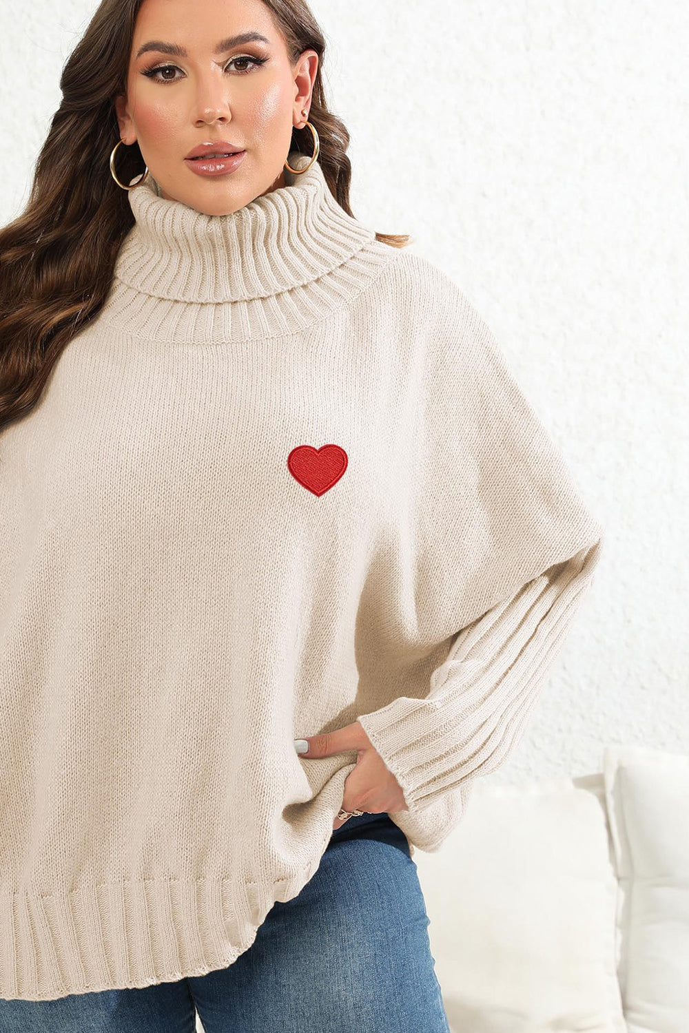 Plus Size Turtle Neck Long Sleeve Sweater BLUE ZONE PLANET