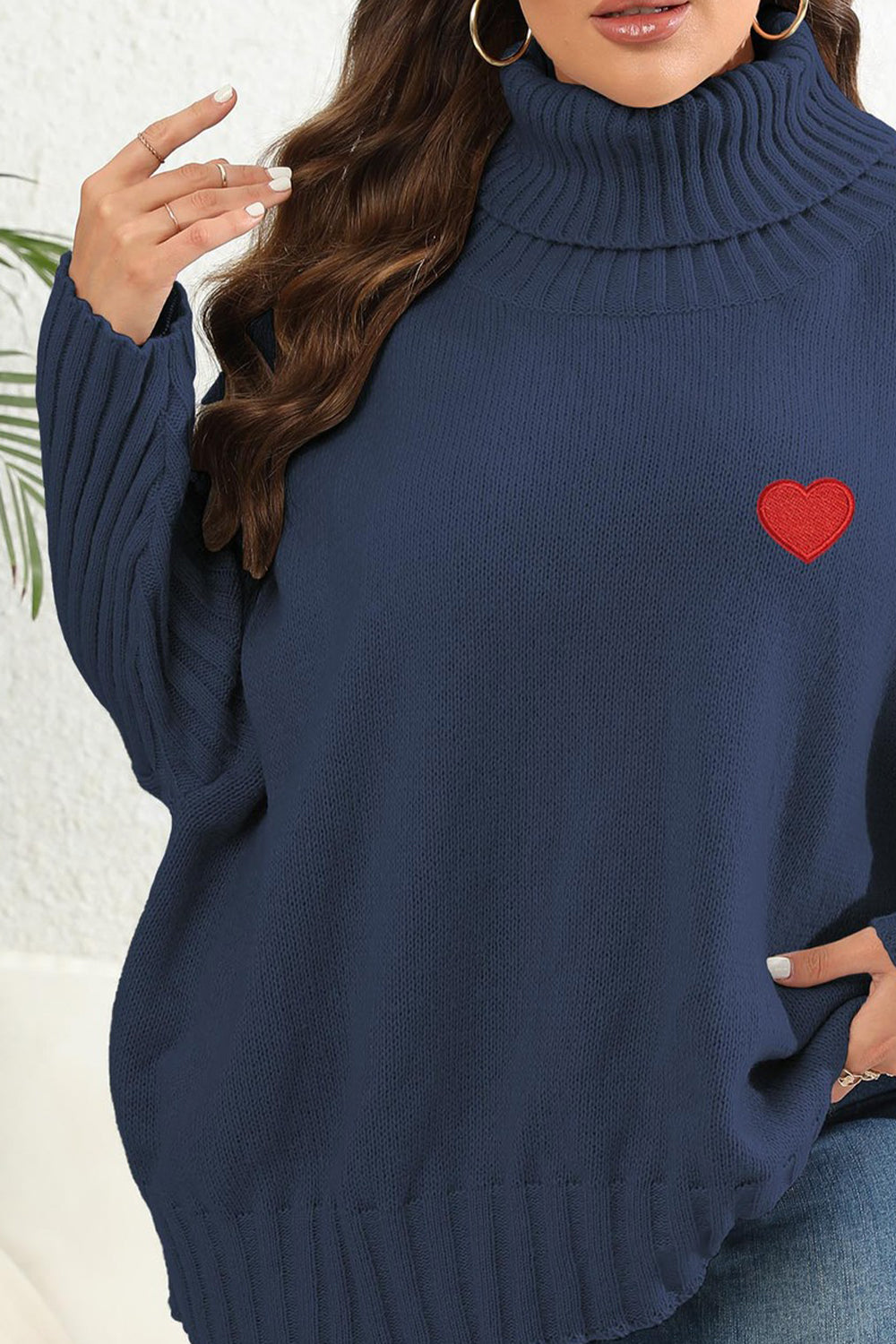 Plus Size Turtle Neck Long Sleeve Sweater BLUE ZONE PLANET
