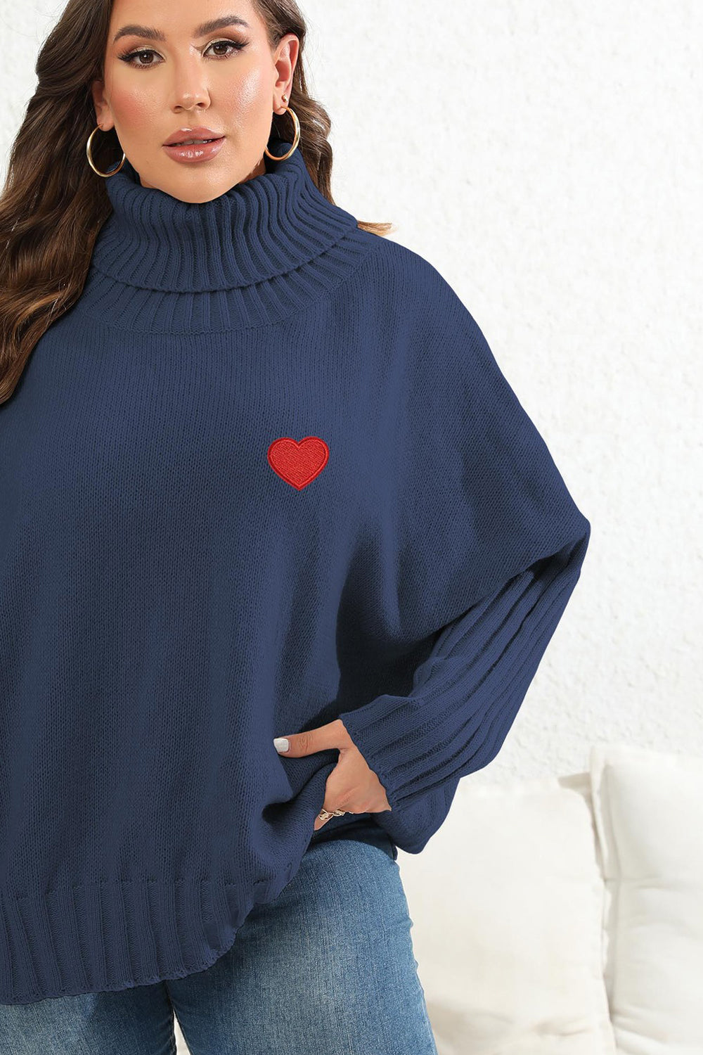 Plus Size Turtle Neck Long Sleeve Sweater BLUE ZONE PLANET