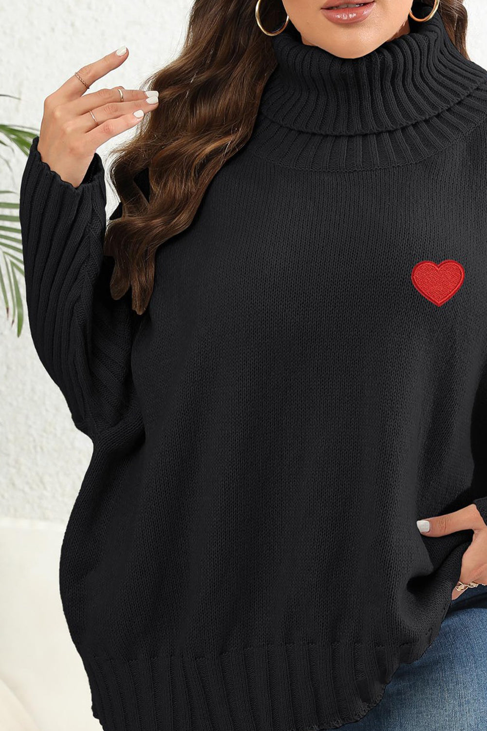 Plus Size Turtle Neck Long Sleeve Sweater BLUE ZONE PLANET