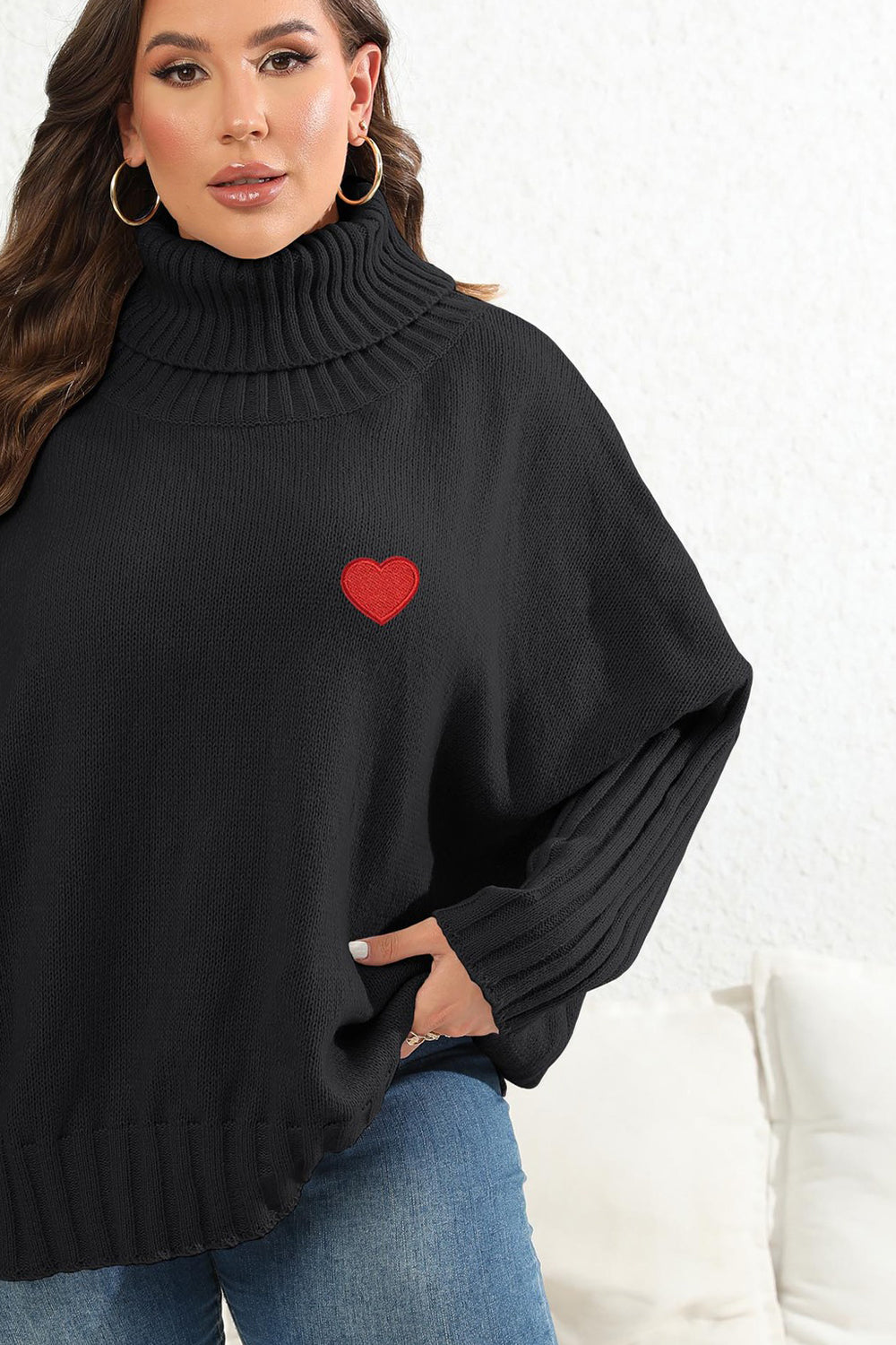 Plus Size Turtle Neck Long Sleeve Sweater BLUE ZONE PLANET