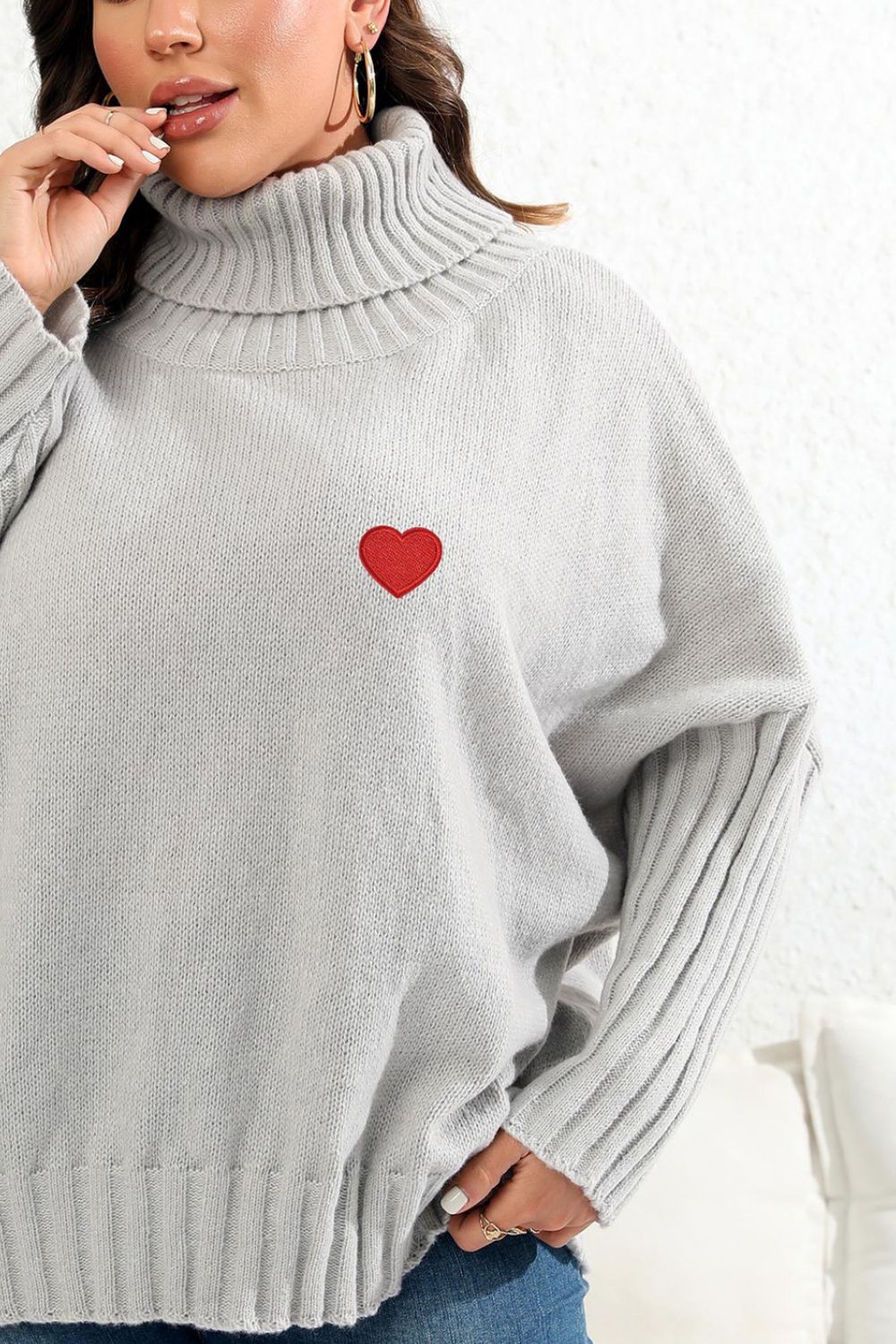 Plus Size Turtle Neck Long Sleeve Sweater BLUE ZONE PLANET