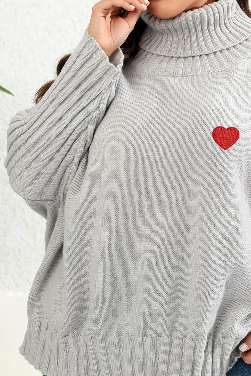 Plus Size Turtle Neck Long Sleeve Sweater BLUE ZONE PLANET