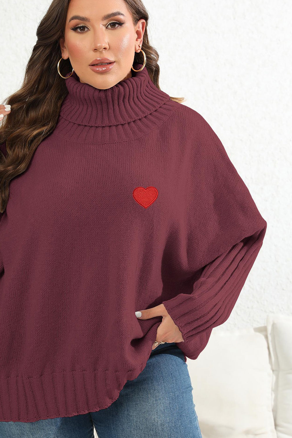 Plus Size Turtle Neck Long Sleeve Sweater BLUE ZONE PLANET