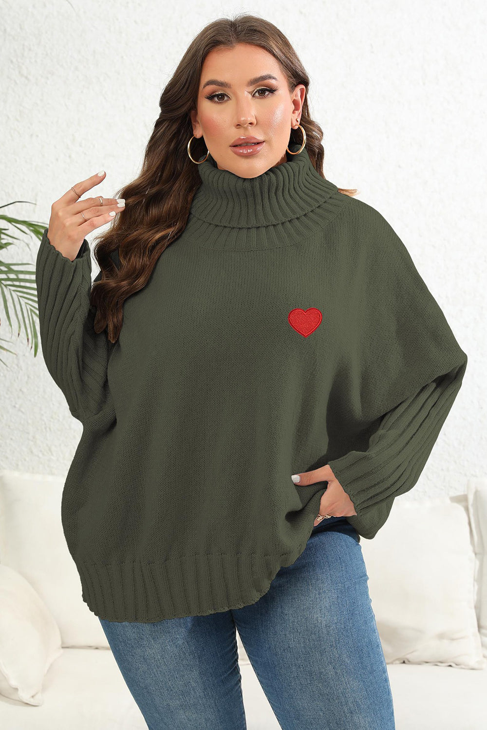 Plus Size Turtle Neck Long Sleeve Sweater BLUE ZONE PLANET