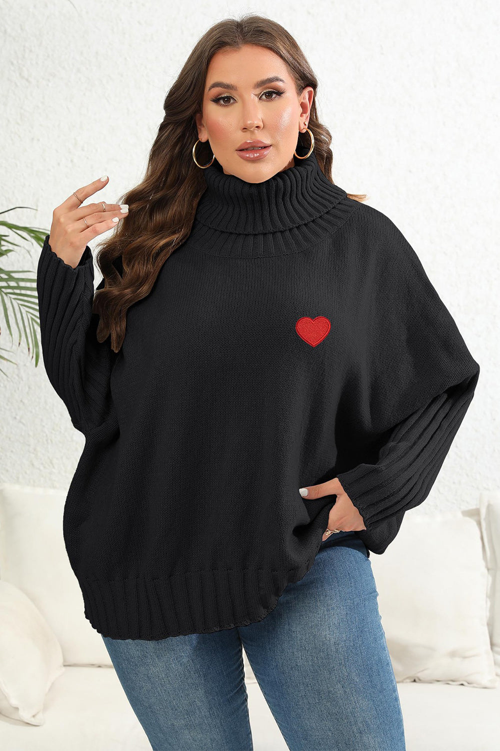 Plus Size Turtle Neck Long Sleeve Sweater BLUE ZONE PLANET
