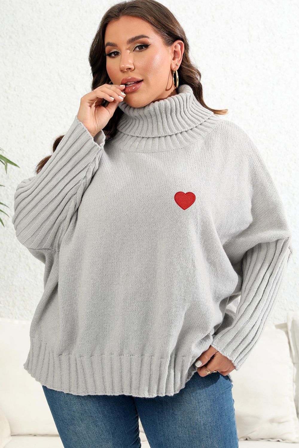 Plus Size Turtle Neck Long Sleeve Sweater BLUE ZONE PLANET