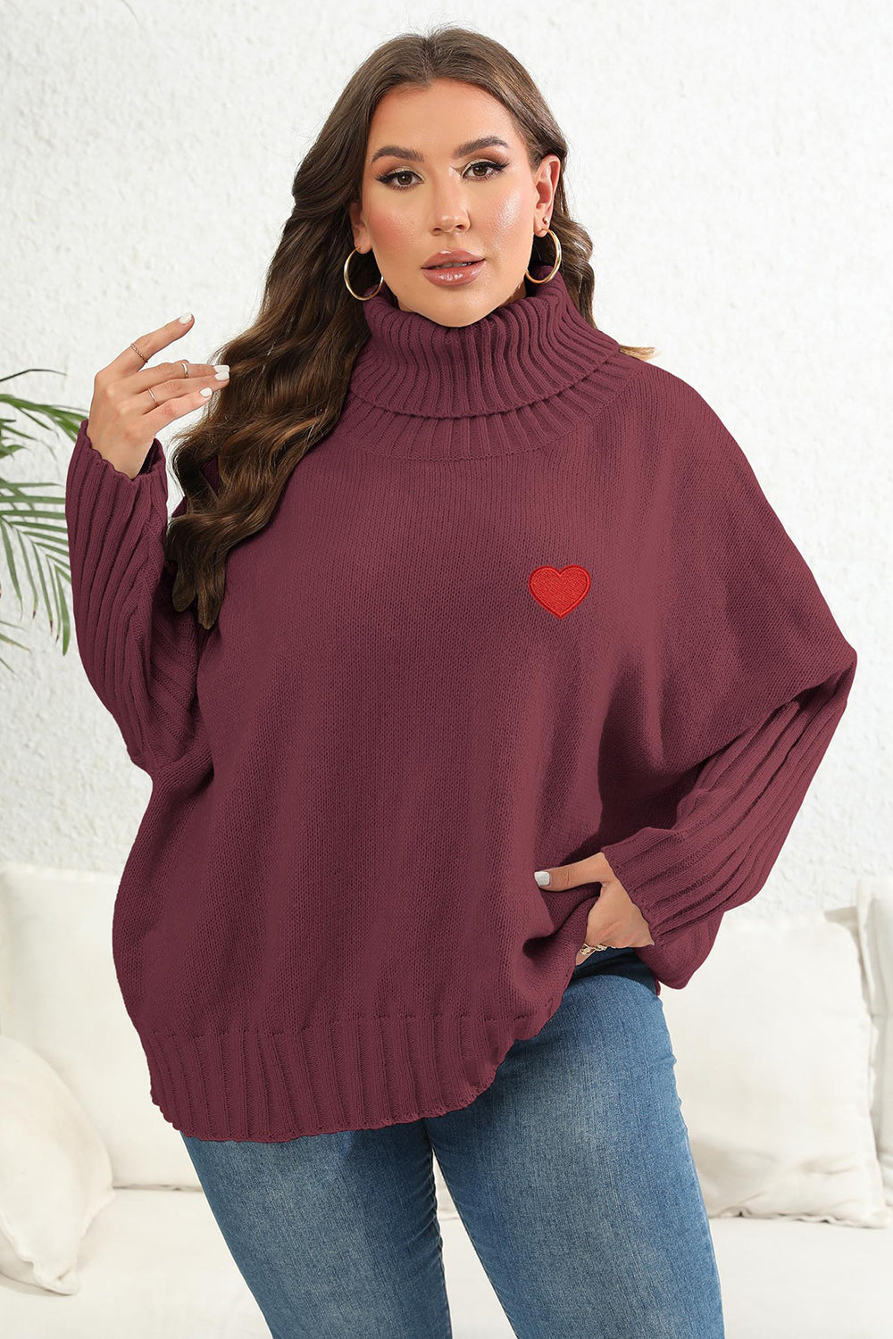 Plus Size Turtle Neck Long Sleeve Sweater BLUE ZONE PLANET