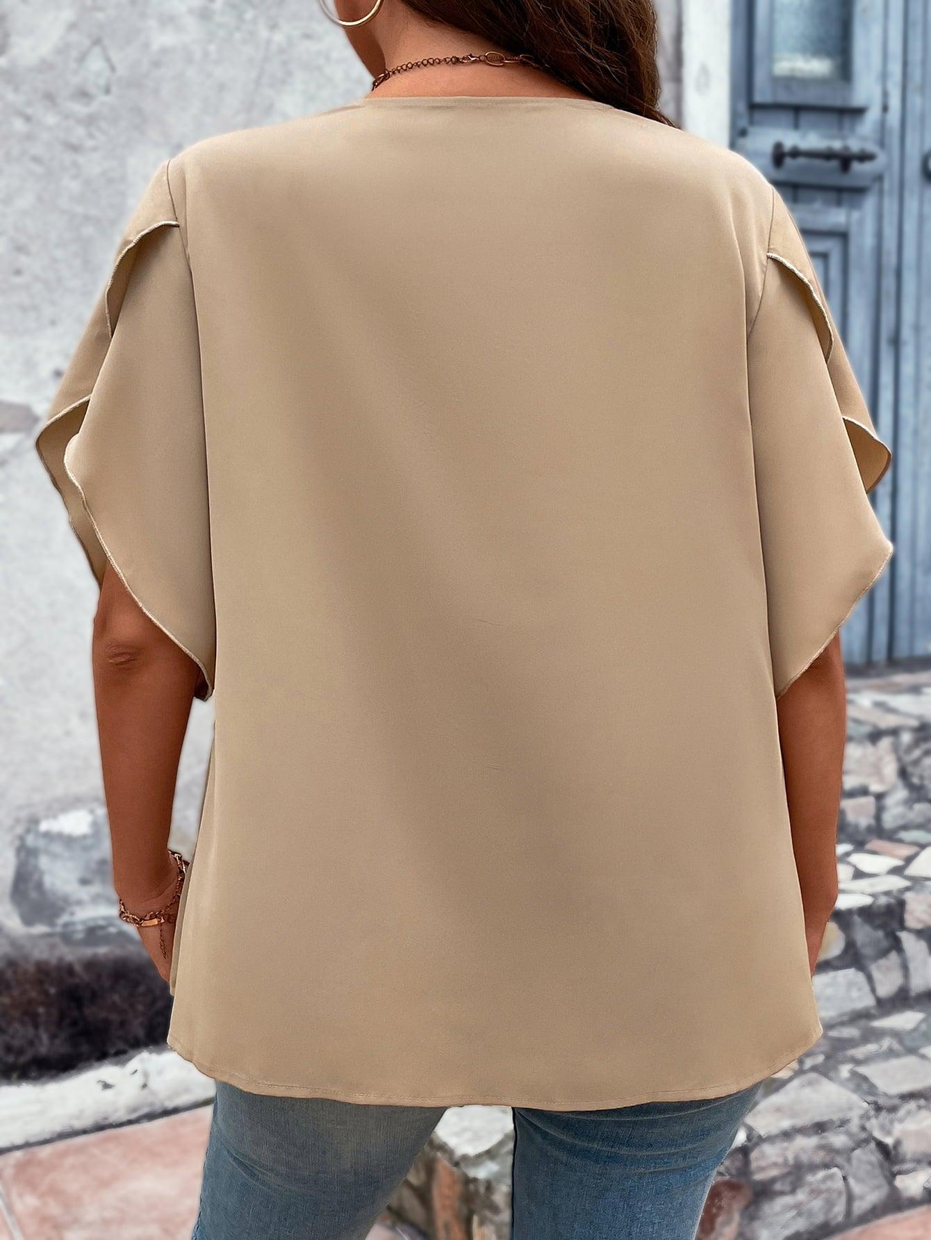 Plus Size V-Neck Flutter Sleeve Blouse BLUE ZONE PLANET
