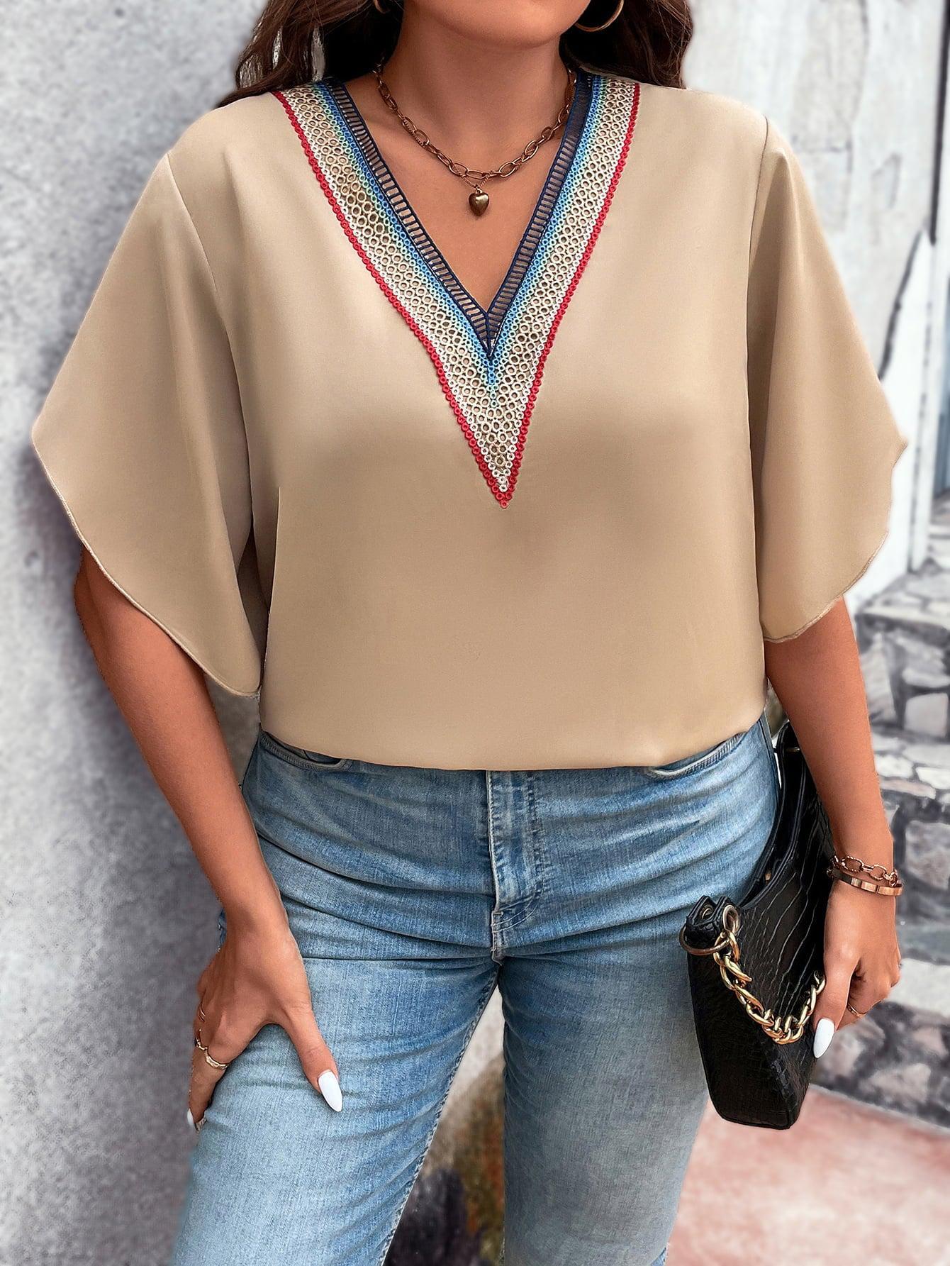 Plus Size V-Neck Flutter Sleeve Blouse BLUE ZONE PLANET