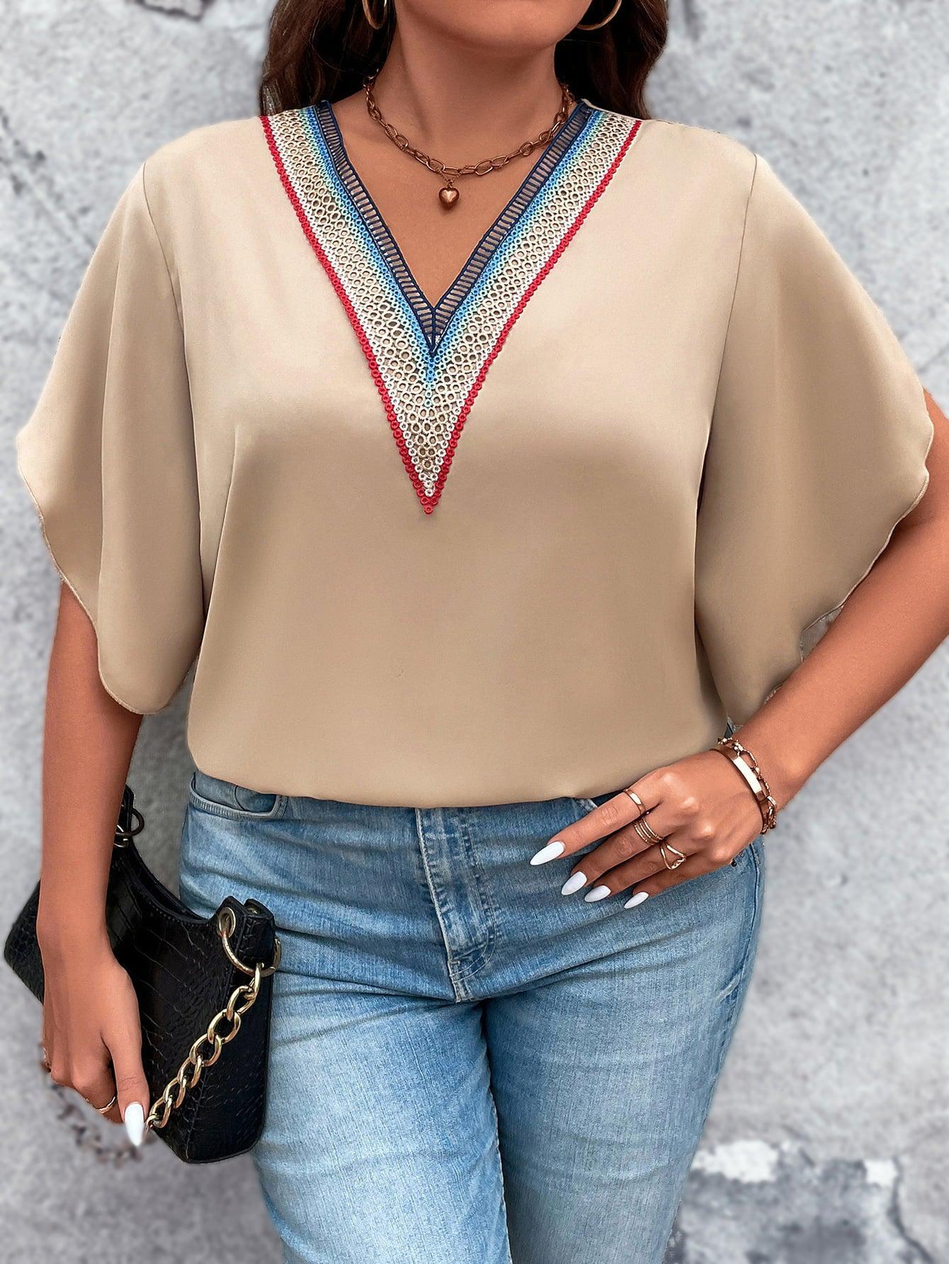 Plus Size V-Neck Flutter Sleeve Blouse BLUE ZONE PLANET