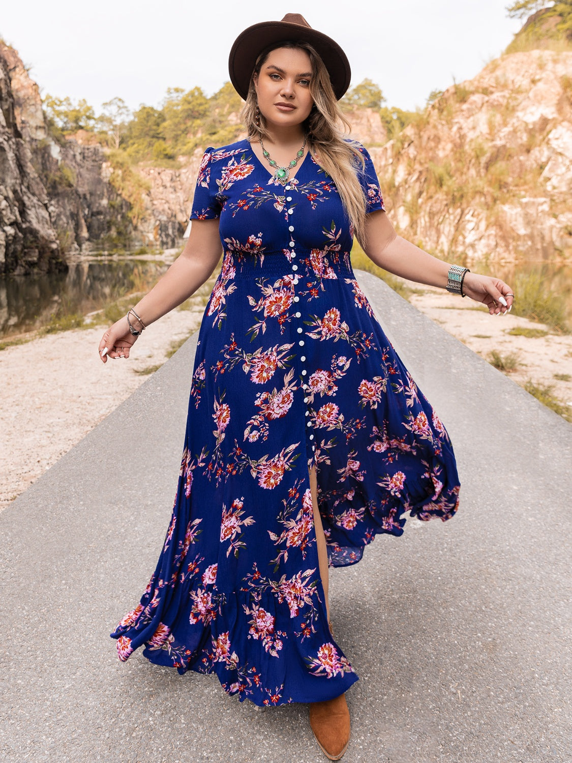 Plus Size V-Neck Maxi Dress BLUE ZONE PLANET