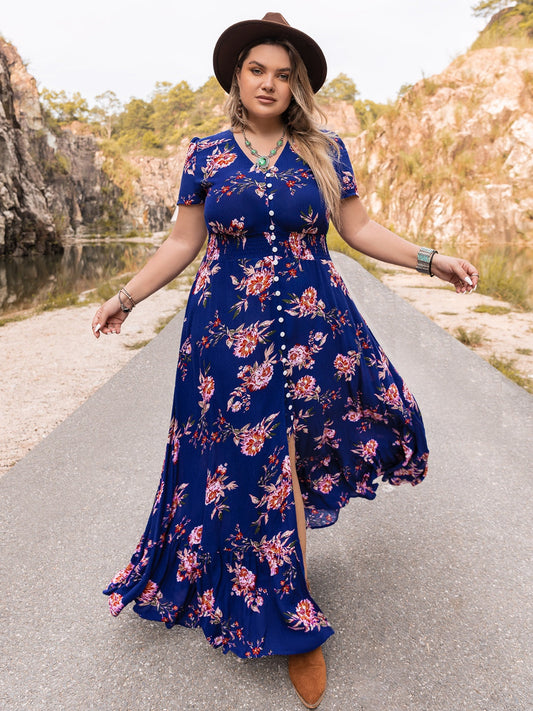 Plus Size V-Neck Maxi Dress BLUE ZONE PLANET